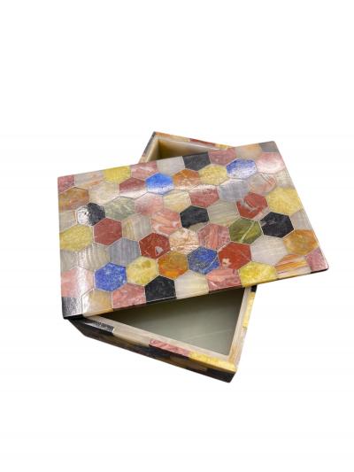 1960s Marble marquetry decorative box