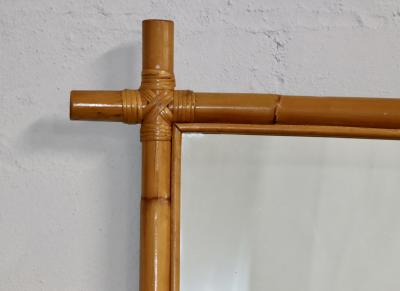 1960s Mid Century Modern Bamboo And Rattan Large Wall Mirror