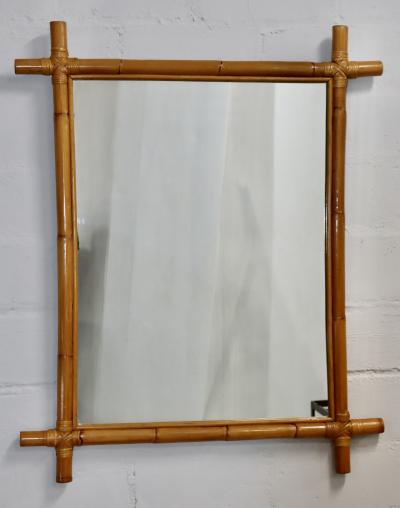 1960s Mid Century Modern Bamboo And Rattan Large Wall Mirror