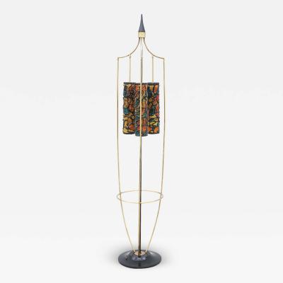 1960s Mid Century Modern Brass And Wood French Floor lamp