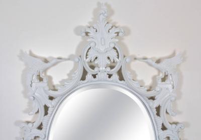 1960s Mid Century Modern Chinese Chippendale Oval Mirror Hand Carved