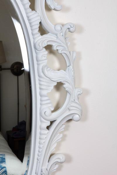 1960s Mid Century Modern Chinese Chippendale Oval Mirror Hand Carved
