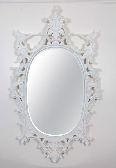1960s Mid Century Modern Chinese Chippendale Oval Mirror Hand Carved