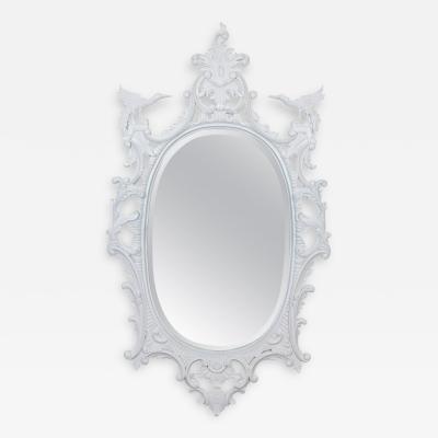 1960s Mid Century Modern Chinese Chippendale Oval Mirror Hand Carved