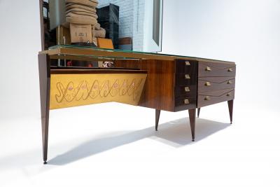 1960s Mid Century Modern Italian Wooden Dressing Table with Lighting Mirror