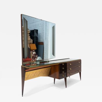 1960s Mid Century Modern Italian Wooden Dressing Table with Lighting Mirror