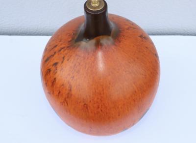1960s Mid Century Modern Orange Lava Drip Glazed Table Lamp