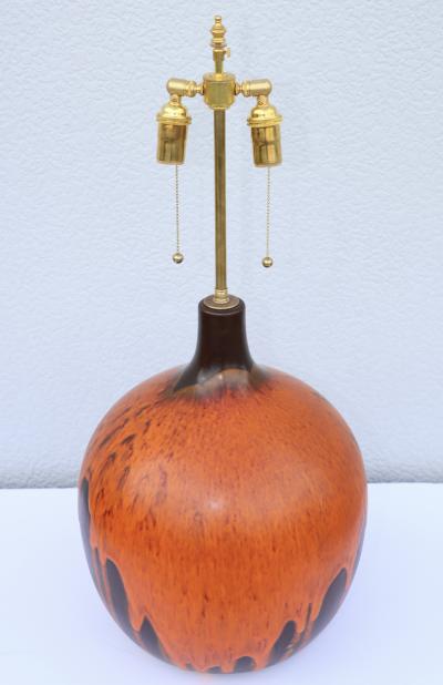 1960s Mid Century Modern Orange Lava Drip Glazed Table Lamp
