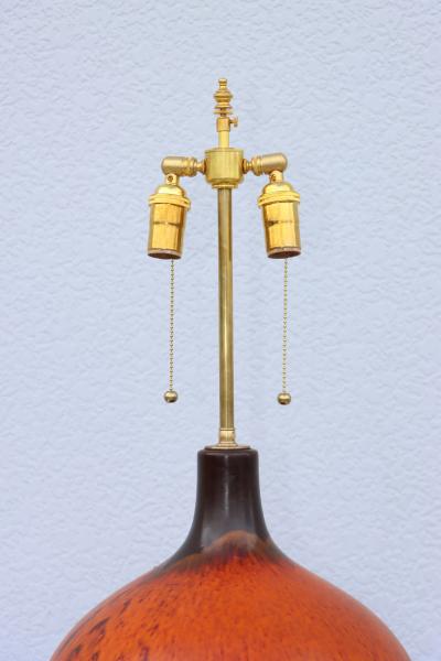 1960s Mid Century Modern Orange Lava Drip Glazed Table Lamp