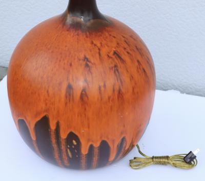 1960s Mid Century Modern Orange Lava Drip Glazed Table Lamp
