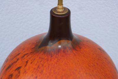1960s Mid Century Modern Orange Lava Drip Glazed Table Lamp