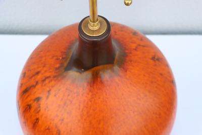 1960s Mid Century Modern Orange Lava Drip Glazed Table Lamp