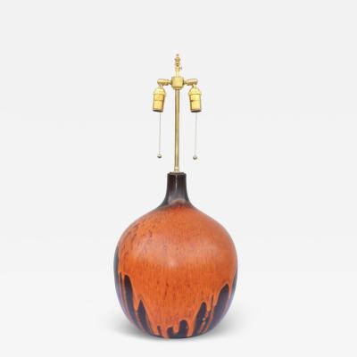 1960s Mid Century Modern Orange Lava Drip Glazed Table Lamp