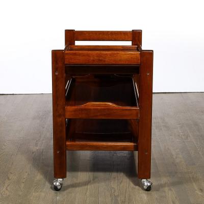 1960s Mid Century Modern Three Tier Bar Cart on Castors in Book Matched Walnut