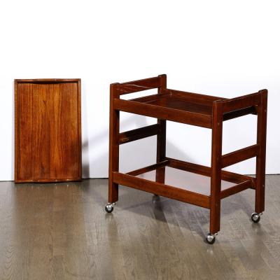 1960s Mid Century Modern Three Tier Bar Cart on Castors in Book Matched Walnut