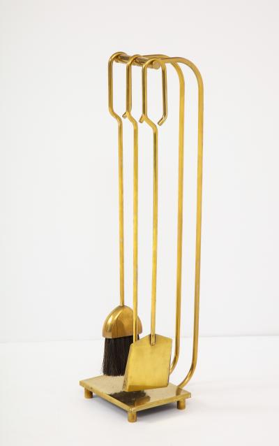 1960s Modernist Brass Fireplace Tools