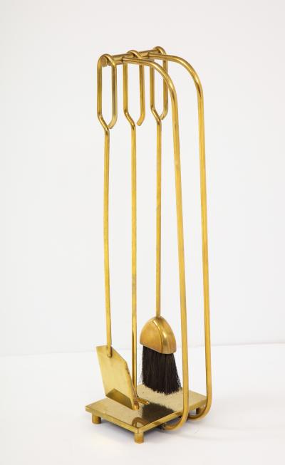 1960s Modernist Brass Fireplace Tools