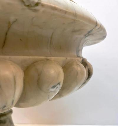 1960s Neoclassical Italian Carved Beige Marble Tazza Bowl with Green Pink Veins