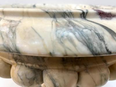 1960s Neoclassical Italian Carved Beige Marble Tazza Bowl with Green Pink Veins