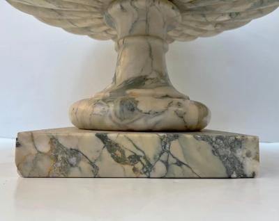 1960s Neoclassical Italian Carved Beige Marble Tazza Bowl with Green Pink Veins
