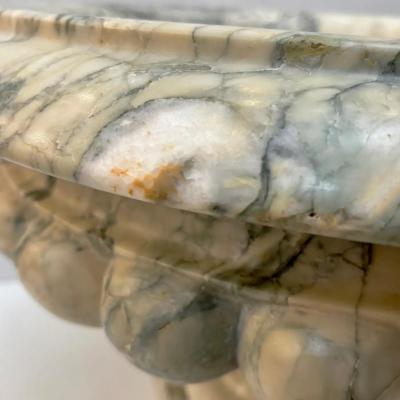 1960s Neoclassical Italian Carved Beige Marble Tazza Bowl with Green Pink Veins