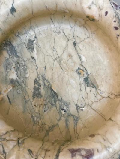 1960s Neoclassical Italian Carved Beige Marble Tazza Bowl with Green Pink Veins