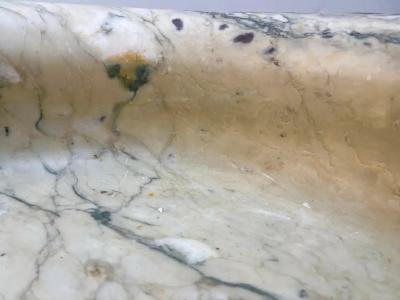 1960s Neoclassical Italian Carved Beige Marble Tazza Bowl with Green Pink Veins