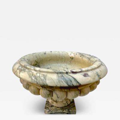 1960s Neoclassical Italian Carved Beige Marble Tazza Bowl with Green Pink Veins