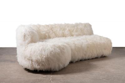 1960s Organic Modern Custom Sheepskin Sofa with Birch Legs