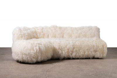1960s Organic Modern Custom Sheepskin Sofa with Birch Legs