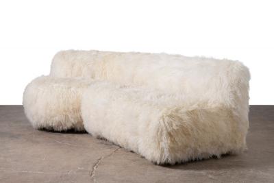 1960s Organic Modern Custom Sheepskin Sofa with Birch Legs