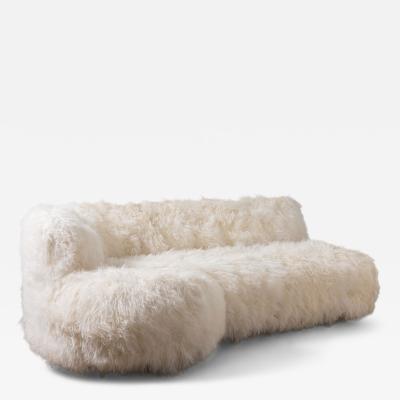 1960s Organic Modern Custom Sheepskin Sofa with Birch Legs