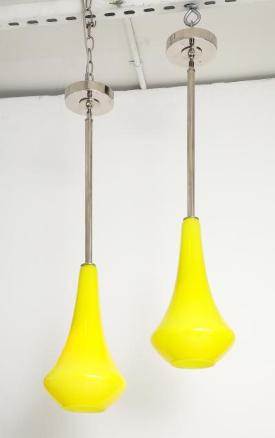 1960s Pair of Canary Yellow Glass Pendant lights 