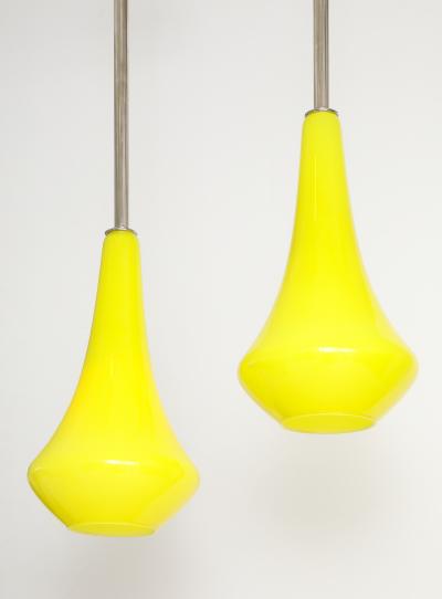 1960s Pair of Canary Yellow Glass Pendant lights 
