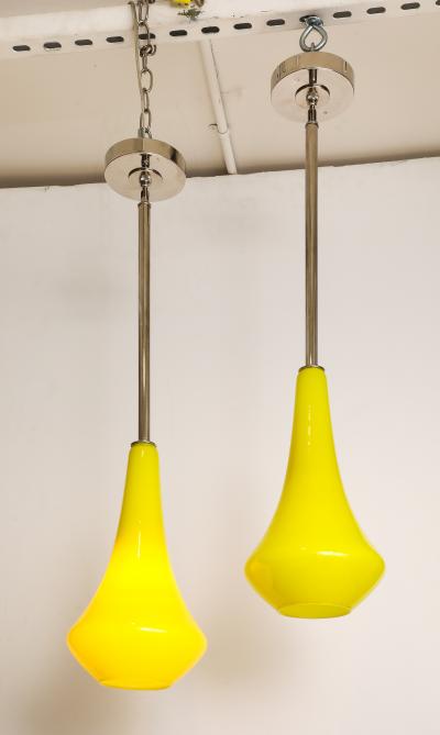 1960s Pair of Canary Yellow Glass Pendant lights 