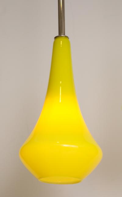 1960s Pair of Canary Yellow Glass Pendant lights 