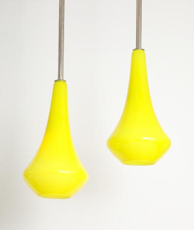 1960s Pair of Canary Yellow Glass Pendant lights 