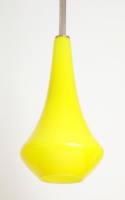 1960s Pair of Canary Yellow Glass Pendant lights 