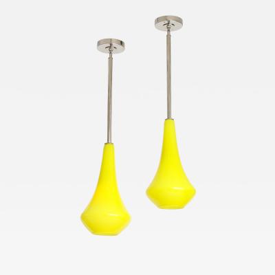 1960s Pair of Canary Yellow Glass Pendant lights 