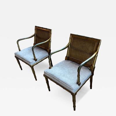 1960s Pair of Gilded Faux Bamboo Hollywood Regency Style Armchairs