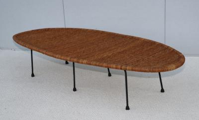 1960s Rattan With Iron Base Surfboard Coffee Table Made In Hong Kong