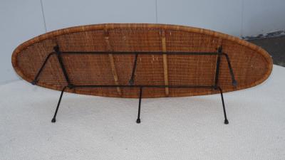 1960s Rattan With Iron Base Surfboard Coffee Table Made In Hong Kong