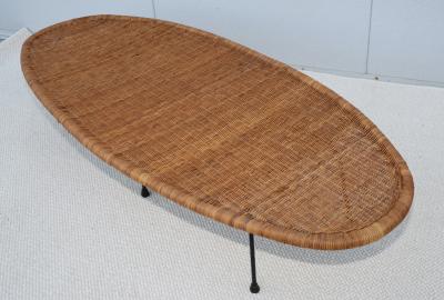 1960s Rattan With Iron Base Surfboard Coffee Table Made In Hong Kong