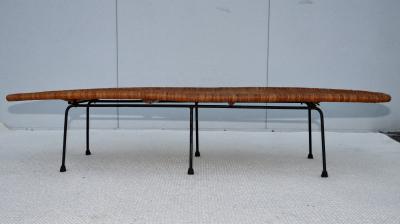 1960s Rattan With Iron Base Surfboard Coffee Table Made In Hong Kong