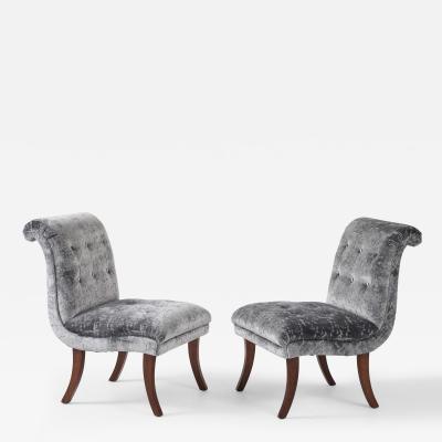 1960s Sabre lLegs Slipper Chairs In Velvet Uphosltery