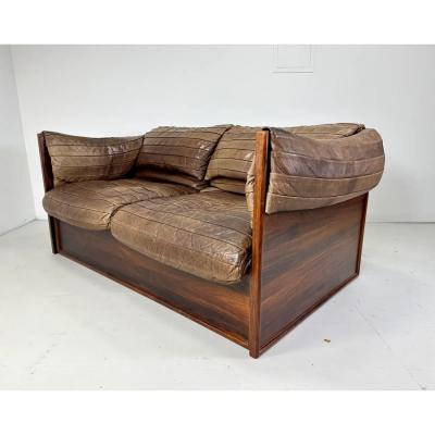 1960s Skipper Mobler Leather and Rosewood Settee