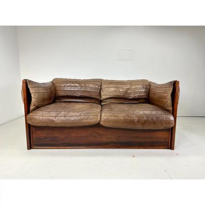 1960s Skipper Mobler Leather and Rosewood Settee