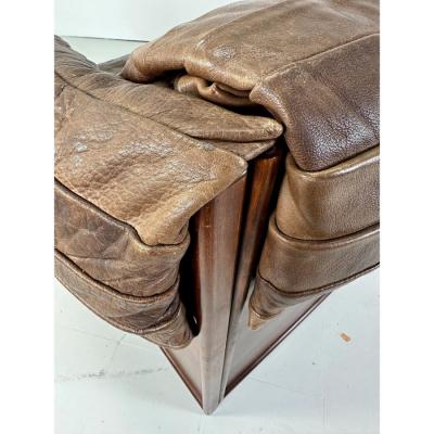 1960s Skipper Mobler Leather and Rosewood Settee
