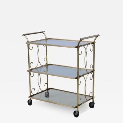 1960s Solid Brass 3 Tier Modern Bar Cart