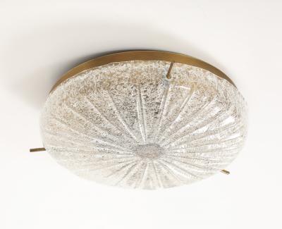 1960s Textured Murano Glass and Aged Brass Flush mount Sconce by Kaiser